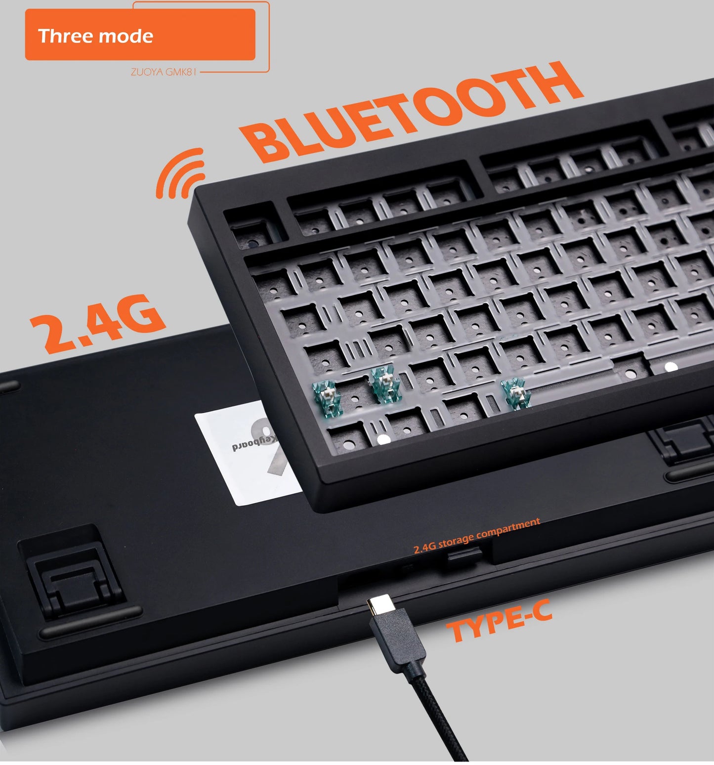 Kit tastiera meccanica ZUOYA GMK81 hot-swappable Bluetooth 2.4G wireless con retroilluminazione RGB, struttura gasket, supporto per