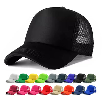 Sponge Mesh Baseball Cap - Unisex Solid Color Trucker Hat Adjustable UV Protection Fashion Breathable Snapback Sun Hat