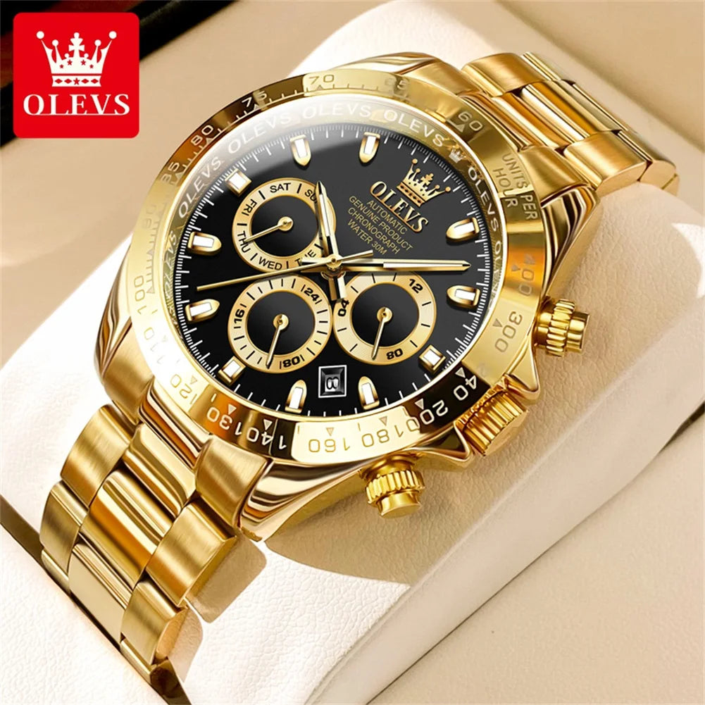 Montre pour homme OLEVS 6638 – Modèle classique de marque, montre-bracelet mécanique automatique de luxe, chronographe, étanche.