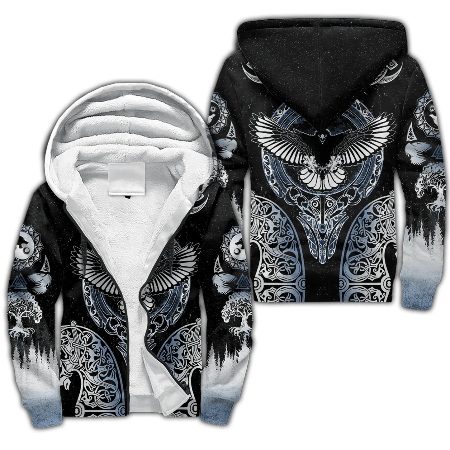 Odin Raven Fenrir Wolf Tattoo 3D Printed Mens Winter Thicker Zip Hoodie Unisex Casual Hooded Tracksuit Warm Fleece Jacket KD18