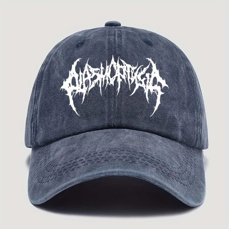 Retro style washed baseball cap with white print,men's and women's adjustable snap button for sun protection,casual outdoor wear