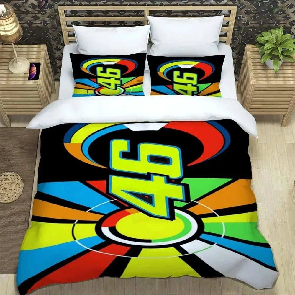 Motorcycle Fleet VR-46 Pattern Quilt Cover With Pillowcases Microfiber 3D Digital Printed Bedding Set Twin Full Queen King