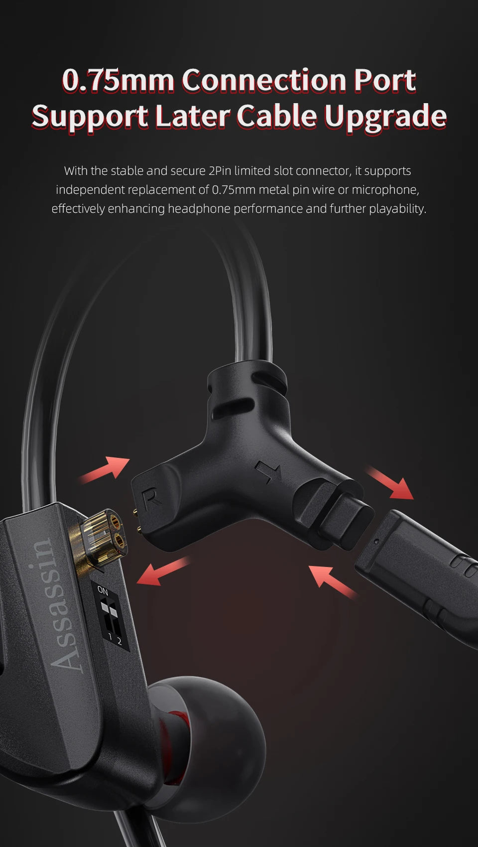 CVJ Assassin Hybrid Gaming Earphones 1DD+1BA Vibration Driver Wired HiFi Headphones with Mic, Type-C & 3.5mm In-Ear Gaming Earphones for E-Sports