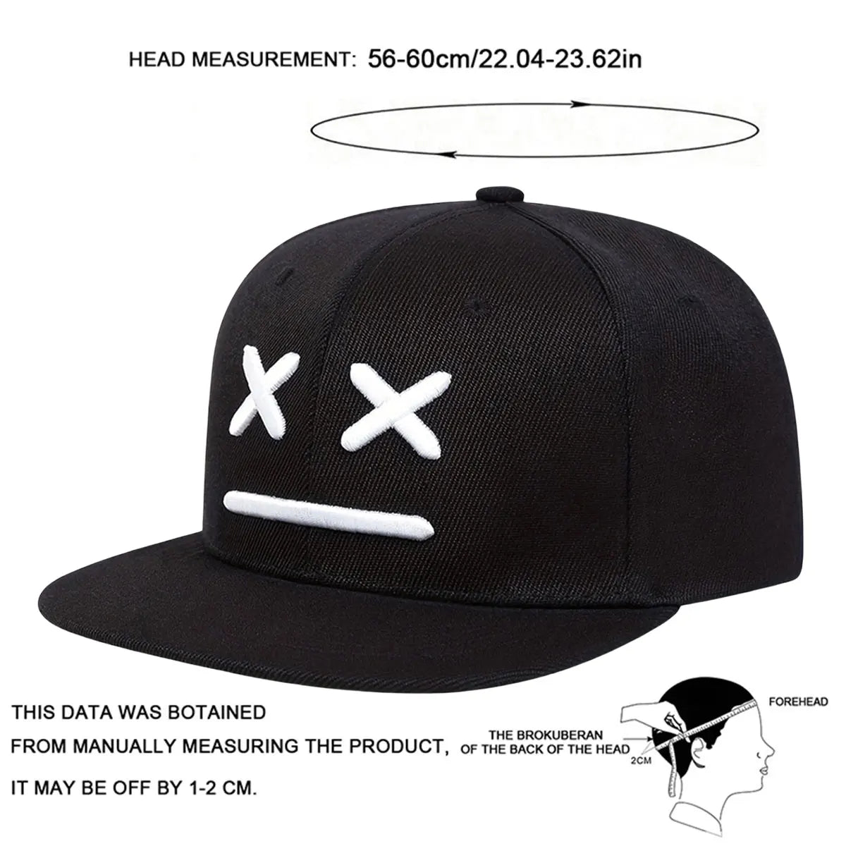 Cappellini unisex XX con ricamo a faccina sorridente, stile hip-hop, primavera-autunno, casual, regolabili, con chiusura a scatto, cappellini da baseball, cappellini parasole, cappellini sportivi