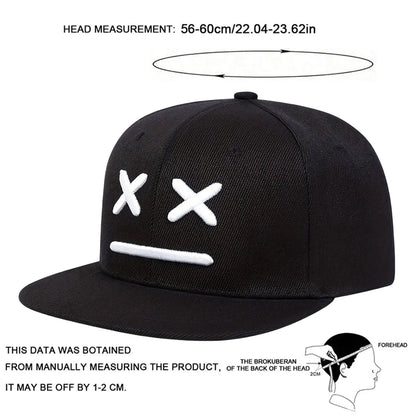Cappellini unisex XX con ricamo a faccina sorridente, stile hip-hop, primavera-autunno, casual, regolabili, con chiusura a scatto, cappellini da baseball, cappellini parasole, cappellini sportivi