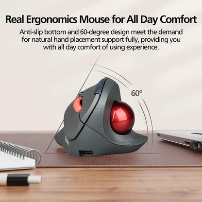 JOMAA Wireless Trackball Mouse, Ergonomic Vertical Rechargeable Bluetooth Trackball Mouse with USB Receiver, Silent Click, Multi-Device Mouse for Windows, Mac & Android