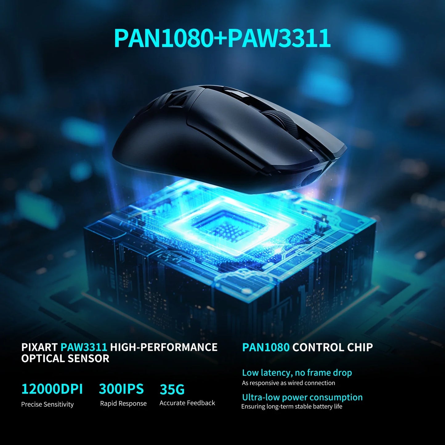 RAWM SL01C Wireless Lightweight Gaming Mouse Tri-Mode Bluetooth PAW3311 RGB Gaming Mouse for PC, Laptop & Office