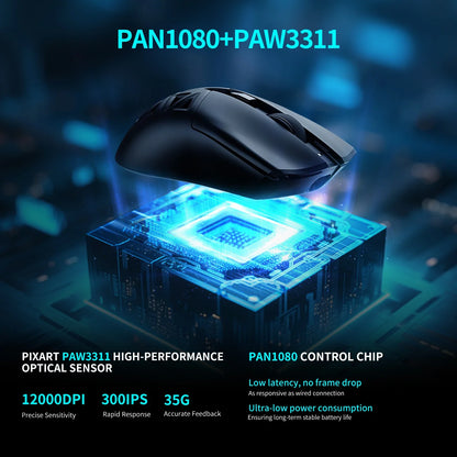 RAWM SL01C Wireless Lightweight Gaming Mouse Tri-Mode Bluetooth PAW3311 RGB Gaming Mouse for PC, Laptop & Office