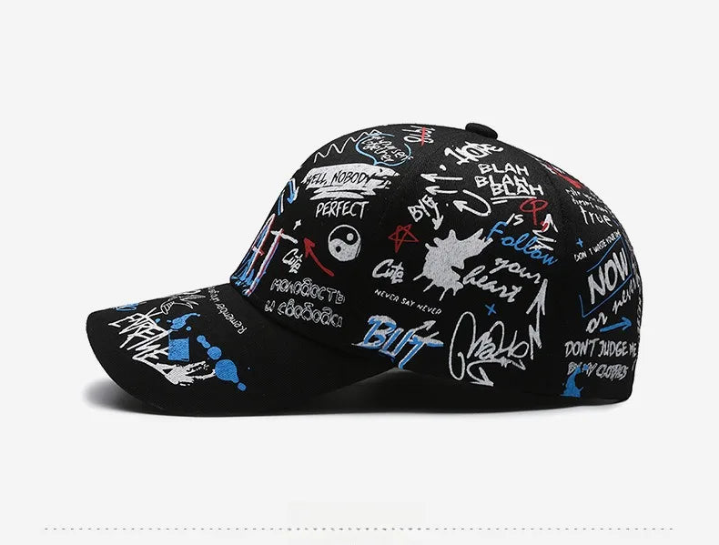 New Fashion Women Men Graffiti Cotton Baseball Cap Unisex Printed Snapback Hat Hip Hop Trendy Outside Cap Hat for Men Women