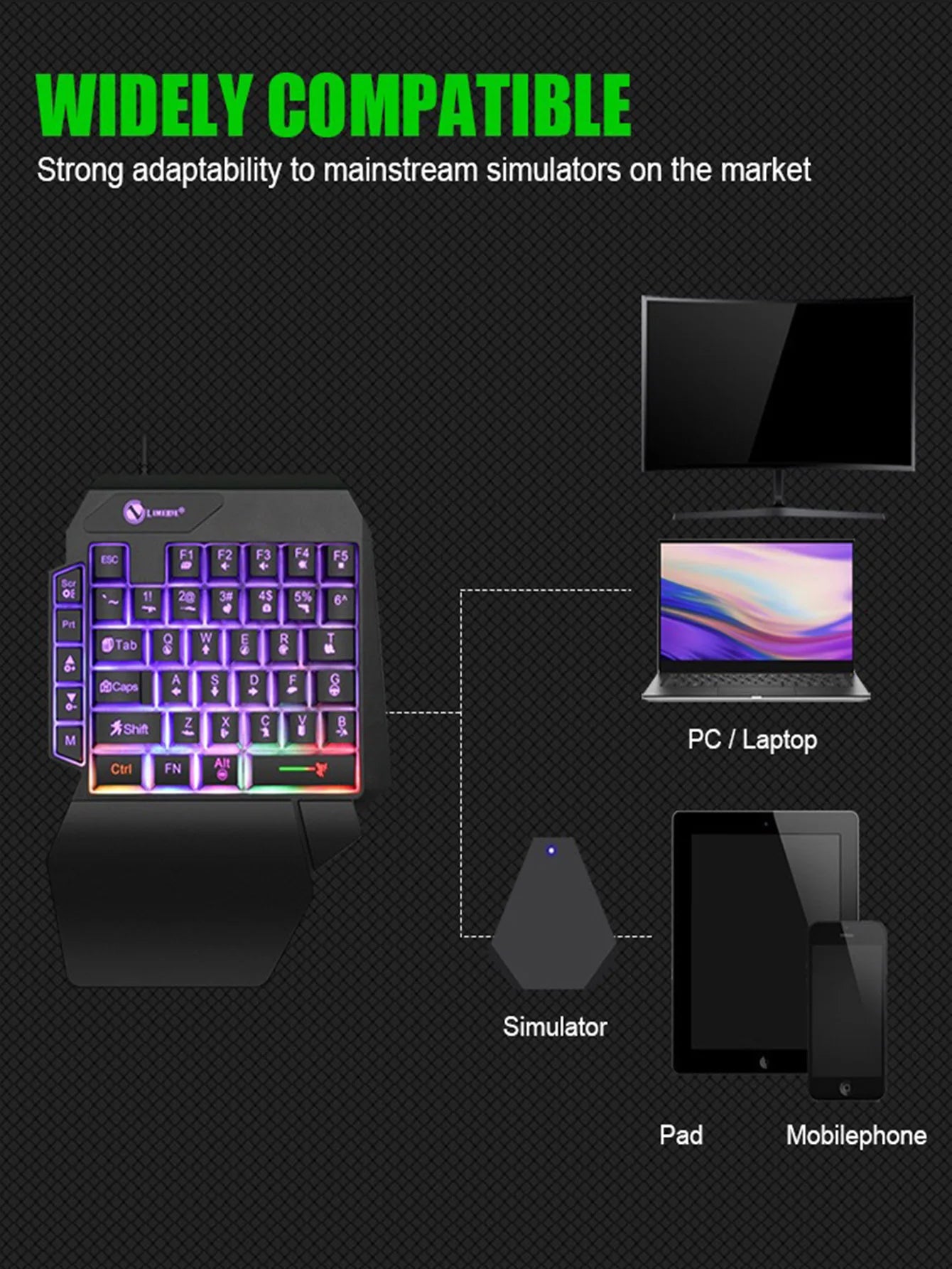 T-WOLF Mechanical One-Handed Gaming Keyboard, Wired RGB Mechanical Gaming Keypad with Ergonomic Wrist Rest, USB Mini Gaming Keyboard for PC & Laptop