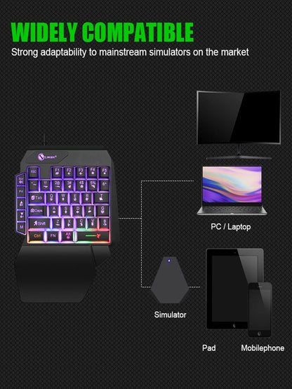 T-WOLF Mechanical One-Handed Gaming Keyboard, Wired RGB Mechanical Gaming Keypad with Ergonomic Wrist Rest, USB Mini Gaming Keyboard for PC & Laptop