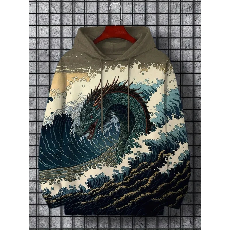 3D Printed Waves Noodles Hoodie For Men Cool Wolf Pattern Long Sleeve Tops Casual Sweatshirt Harajuku Pullover Loose Hoodies