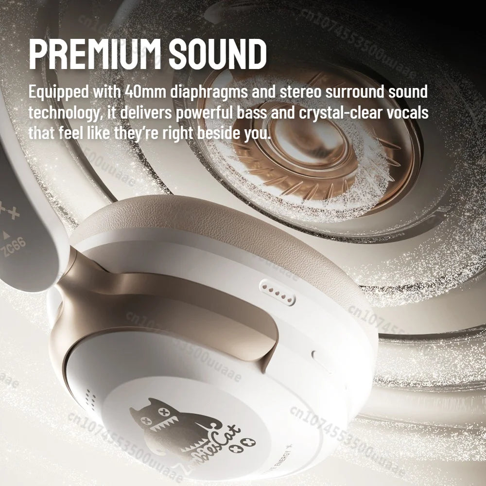 Zombies Cat S10 ANC Bluetooth Headphones with 45dB Noise Cancellation, HiFi Stereo Wireless Over-Ear Headset with Mic