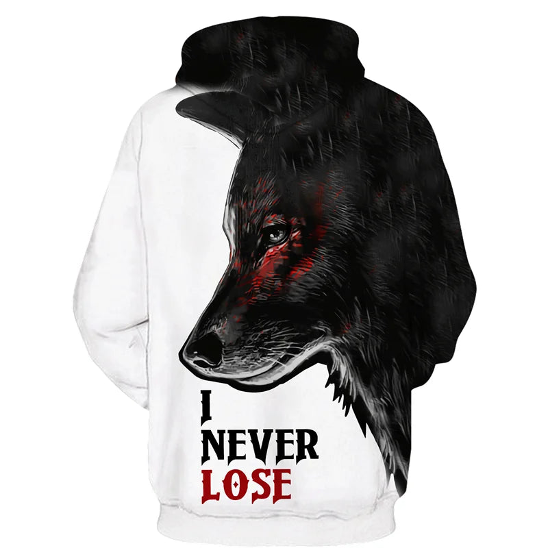 Sweat à capuz com fecho e estampado 3D de lobo, estilo streetwear, para homem/mulher, casaco com capuz unissexo casual hip-hop