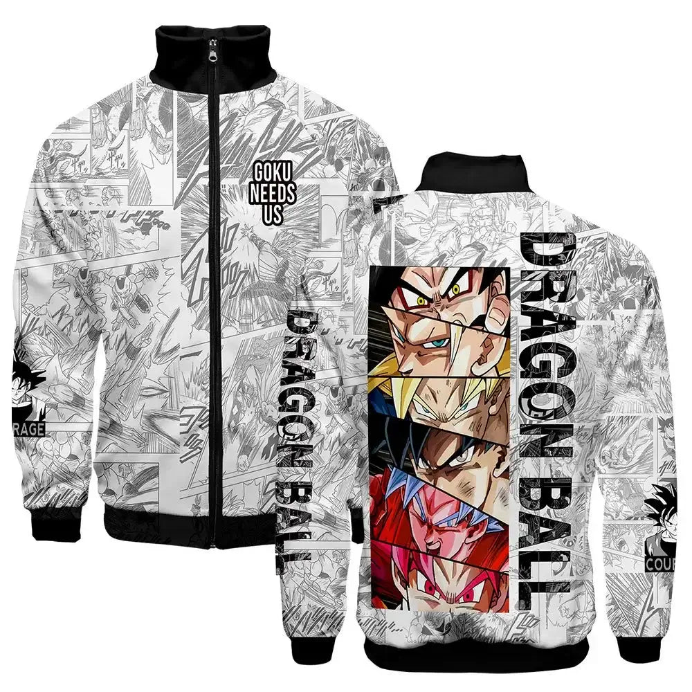 New Fashion Dragon Ball Print Stand Collar Zipper Hoodie Men Women Zipper Hoodies Jackets Long Sleeve Sport Hip Hop Sweatshirts, Produit gaming premium Fraquane