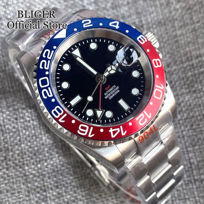 NH34A 200M Waterproof 40mm NH34 GMT Sapphire Luminous Automatic Movement Diving Watch Men Steel Bracelet Black Grey Insert