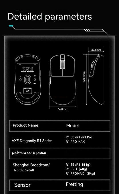 VXE Dragonfly R1 Pro Max Gaming Mouse, Wireless Bluetooth Gaming Mouse with PAW3395 Sensor, Rechargeable Lightweight Ergonomic Esports Mouse