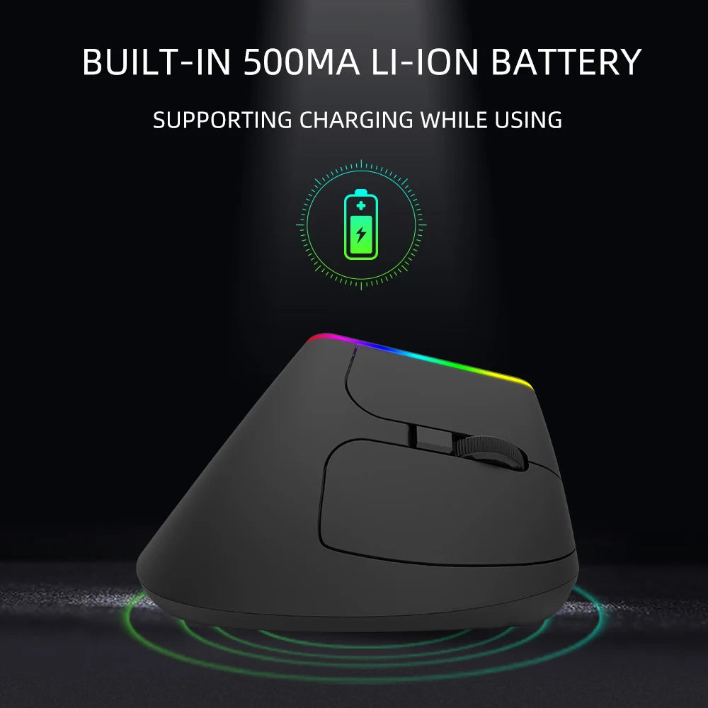 Delux Ergonomic Vertical Mouse Rechargeable Wireless Bluetooth RGB Mouse, 4000 DPI Silent Ergonomic Vertical Mouse for Laptop, PC & Gaming