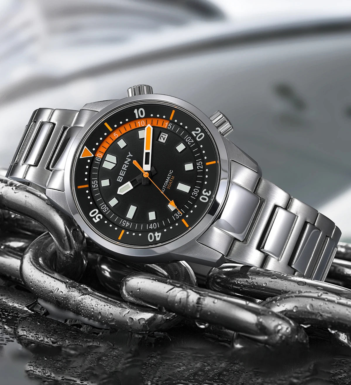 BERNY Men's Dive Watches 200M Waterproof Super Luminous Automatic Mechanical Diver Watch 42mm Sapphire Swim Diving Wristwatch