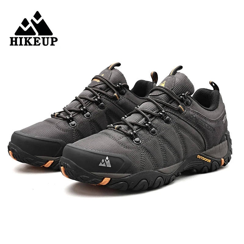 HIKEUP Four-Season Men's Hiking Shoes Outdoor Sports Genuine Leather Wear-Resistant Climbing Shoes Rubber Sole Trekking Sneaker