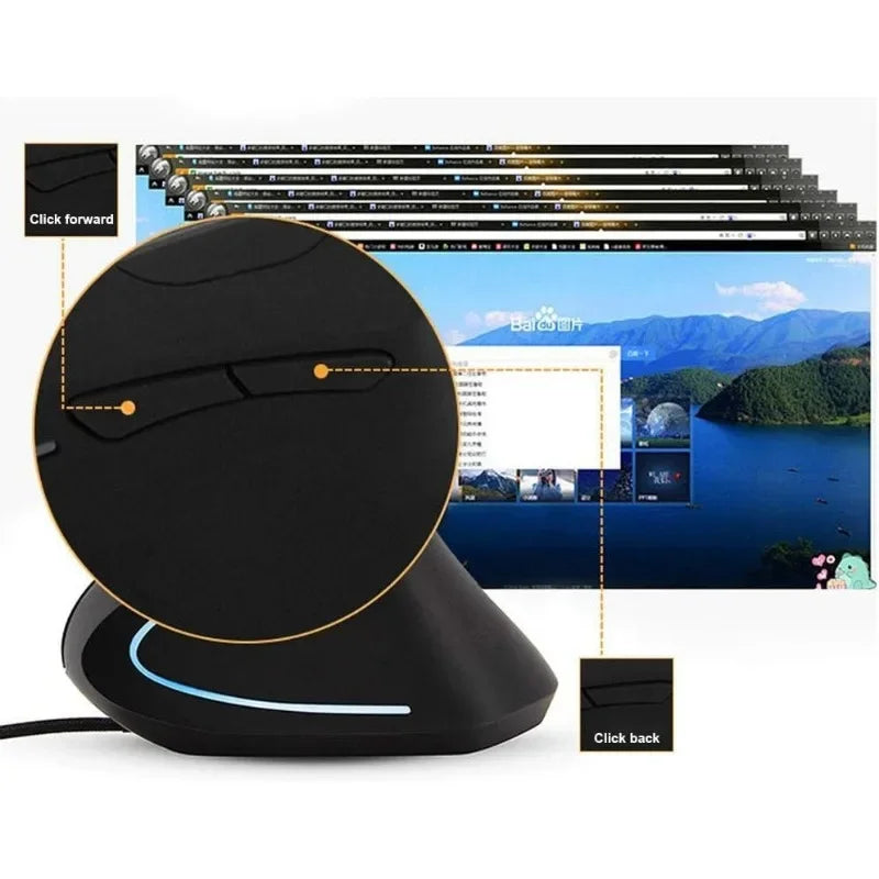 Vertical Optical Mouse Ergonomic USB Wired Gaming Mouse, 4-Level DPI Adjustable Vertical Optical Mouse for Windows PC & Laptop
