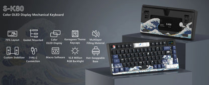 Womier Wired Mechanical Gaming Keyboard with OLED Display, Hot-Swappable RGB Keyboard, PBT Pudding Keycaps, 81-Key USB-C Mechanical Keyboard for PC & Laptop