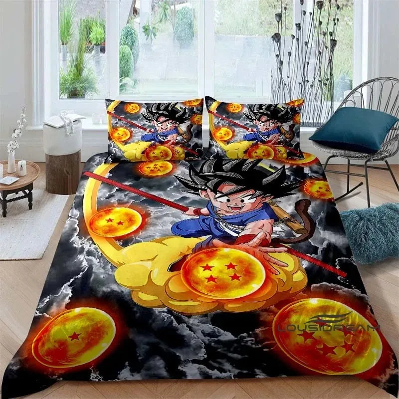 Posteljina s printom u temi crtića/animea Son Goku Dragon Ball: ovaj mekani i udobni set uključuje navlaku za poplun i jastučnicu