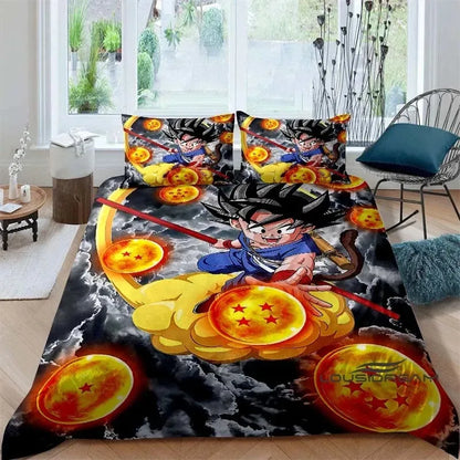 Posteljina s printom u temi crtića/animea Son Goku Dragon Ball: ovaj mekani i udobni set uključuje navlaku za poplun i jastučnicu