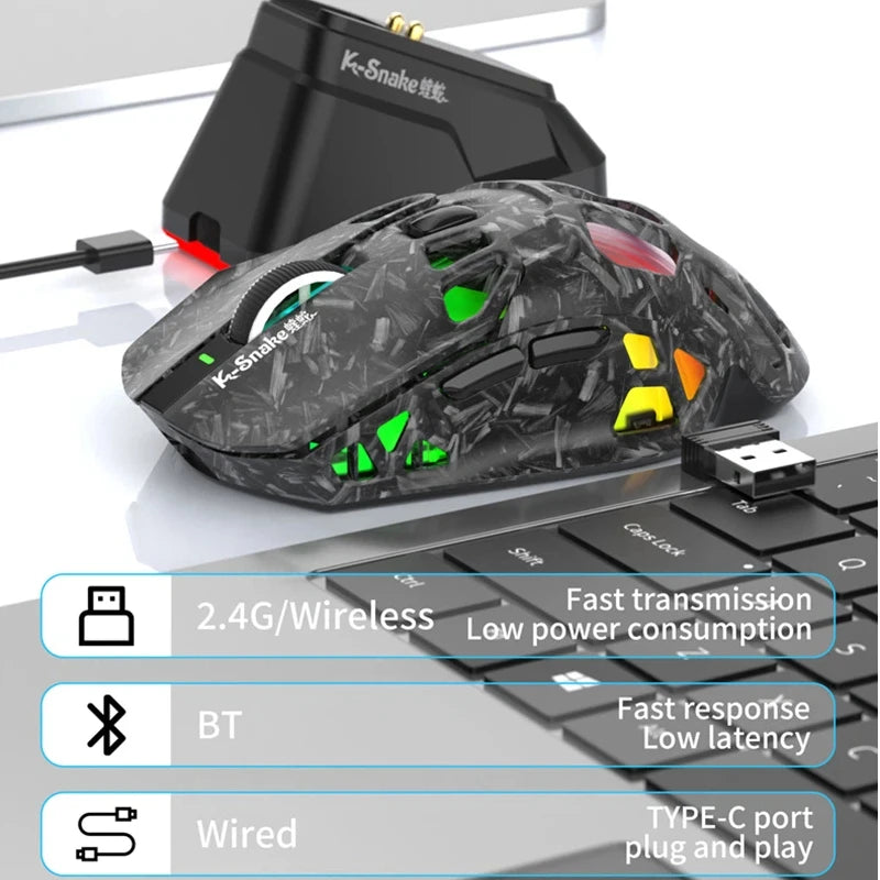 Lenovo X9Pro Tri-Mode Wireless Mouse with Bluetooth, 2.4G & Wired Connectivity, Magnetic Charging Dock, Rechargeable Gaming & Office Mouse