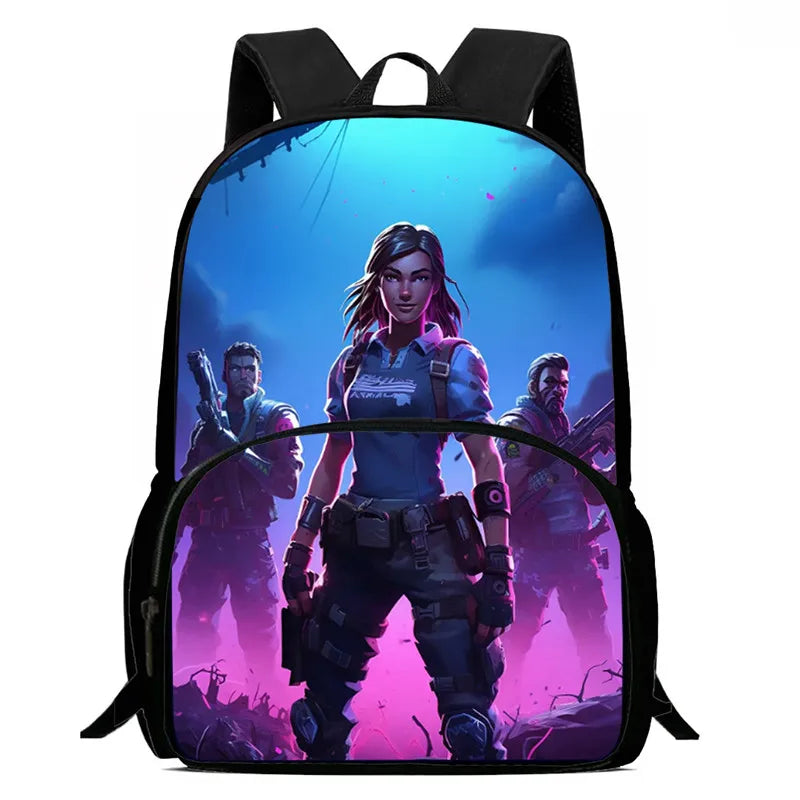 15 Inch Fortnite Cartoon Backpack Unisex for Boys Girls with Front Pocket Lightweight Student School Bookbag Large Capacity
