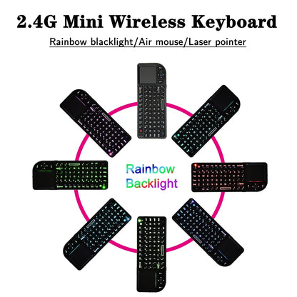 A8 Mini Wireless Keyboard 2.4G 7 Color Backlit 3 in1 Handheld Keyboard with Touchpad Air Mouse for Android TV Box PC Tablet