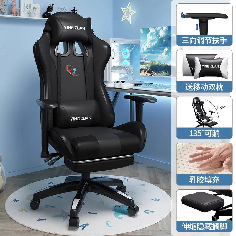 Ergonomic Gaming Chair Comfortable Reclining Computer Chair with Adjustable Height, Footrest, Armrests, Racing Style Office Chair for Home & Office
