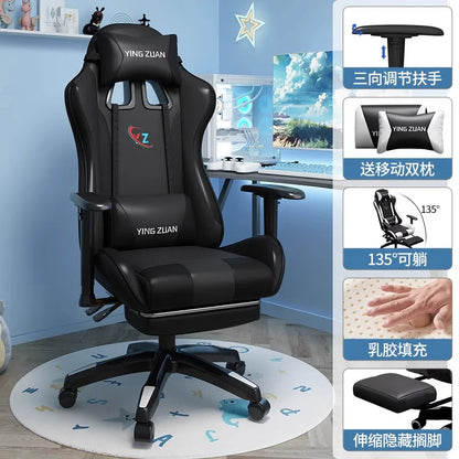 Ergonomic Gaming Chair Comfortable Reclining Computer Chair with Adjustable Height, Footrest, Armrests, Racing Style Office Chair for Home & Office