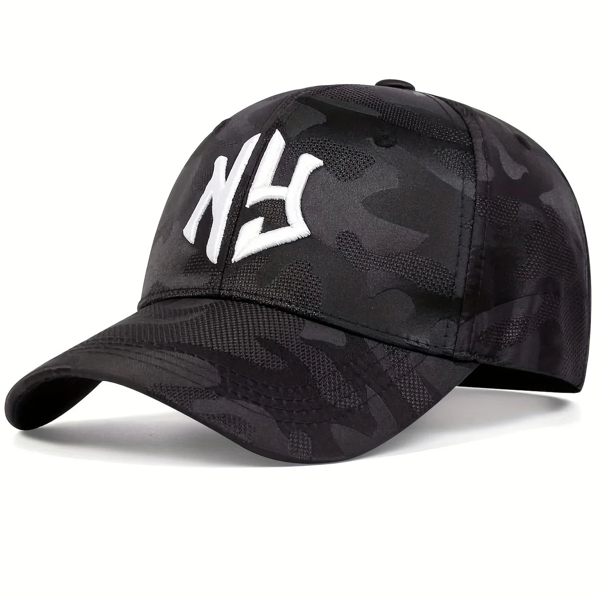Cappellino da baseball con ricamo di lettere in stile mimetico, cappellino snapback primaverile-autunnale, cappellino sportivo casual regolabile, cappellino protettivo dal sole