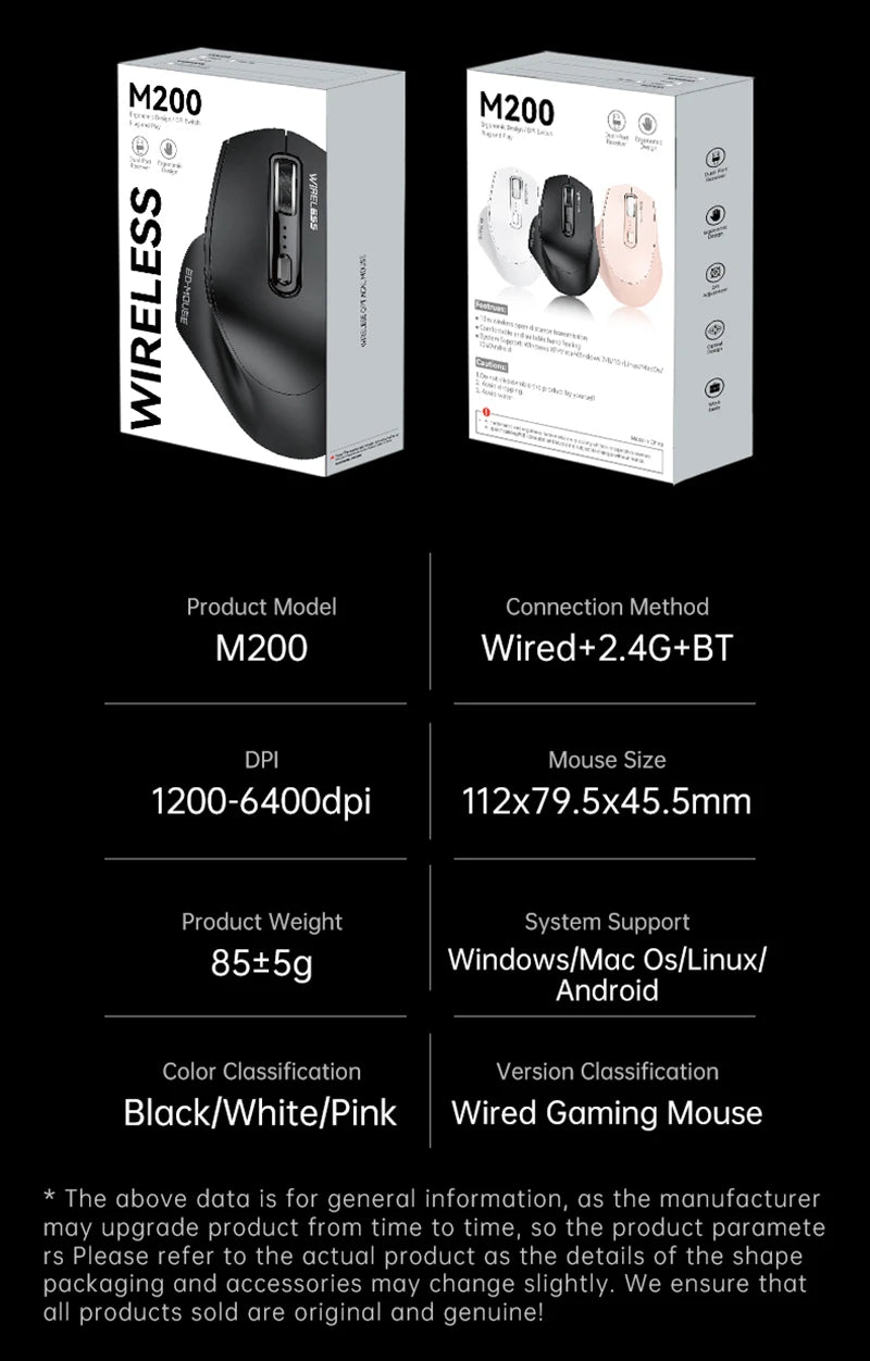 Wireless Tri-Mode Gaming Mouse with Bluetooth & 2.4G Dual Receiver, Rechargeable Wireless Gaming Mouse with Battery Display for PC, Laptop & Office