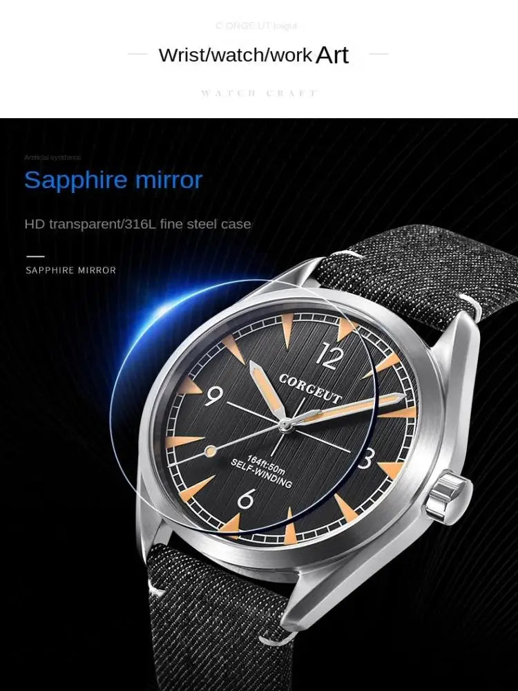CORGEUT NH35/MIYOTA 8215 watches man Cattle Belt Automatic Mechanical Sapphire Glass Watches Fashion Casual Sports watches