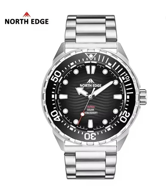 New NORTH EDGE 2026 New TRITON Solar Powered Dive Watch Men Luxury Quartz Watches for Men 316L Stainless Steel Case Waterproof 3