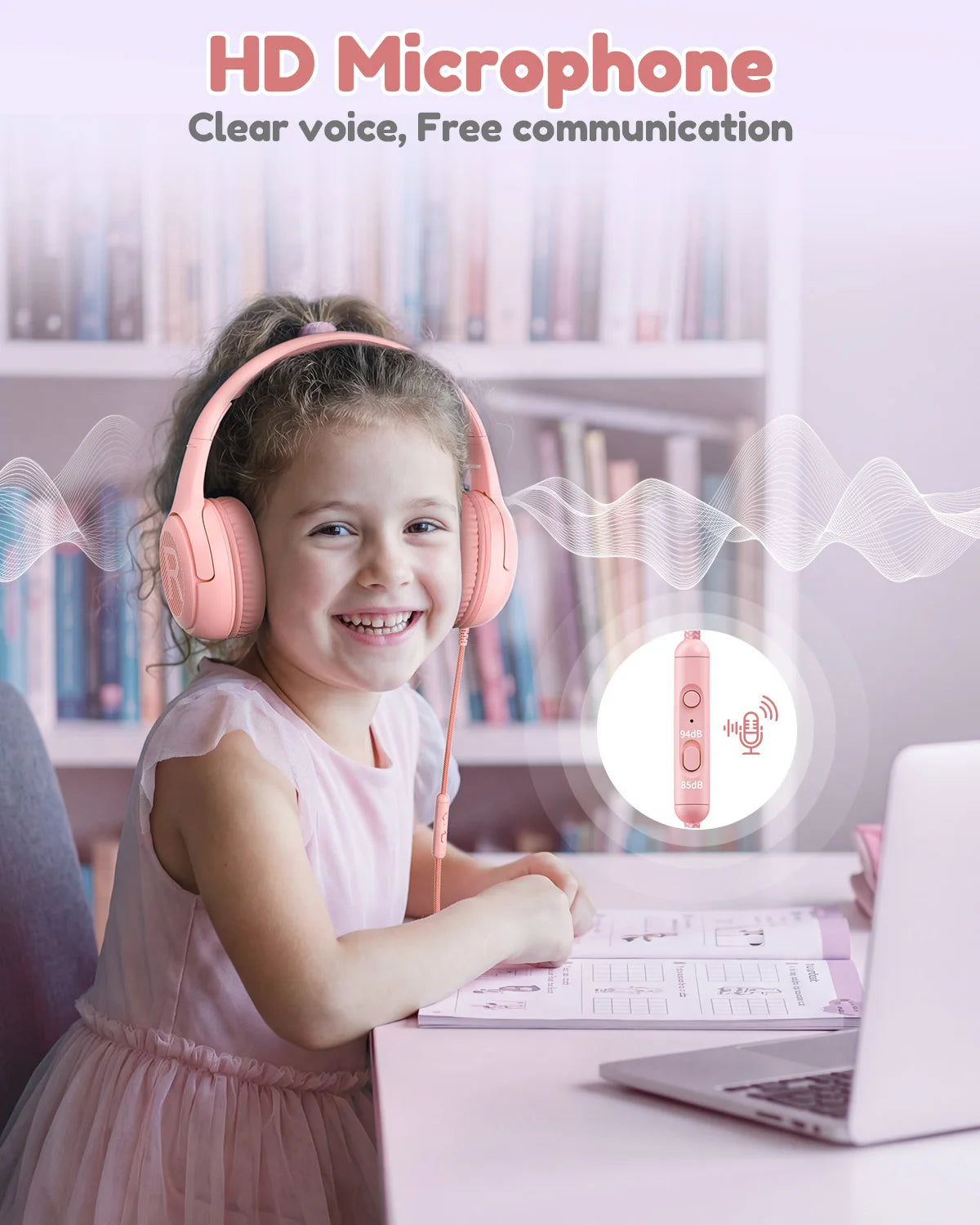 Awatrue Kids Headphones with Microphone, Safe Volume Limited Wired Kids Headphones for School, Toddler & Children, Comfortable Stereo Headset for Learning, Travel & Gaming