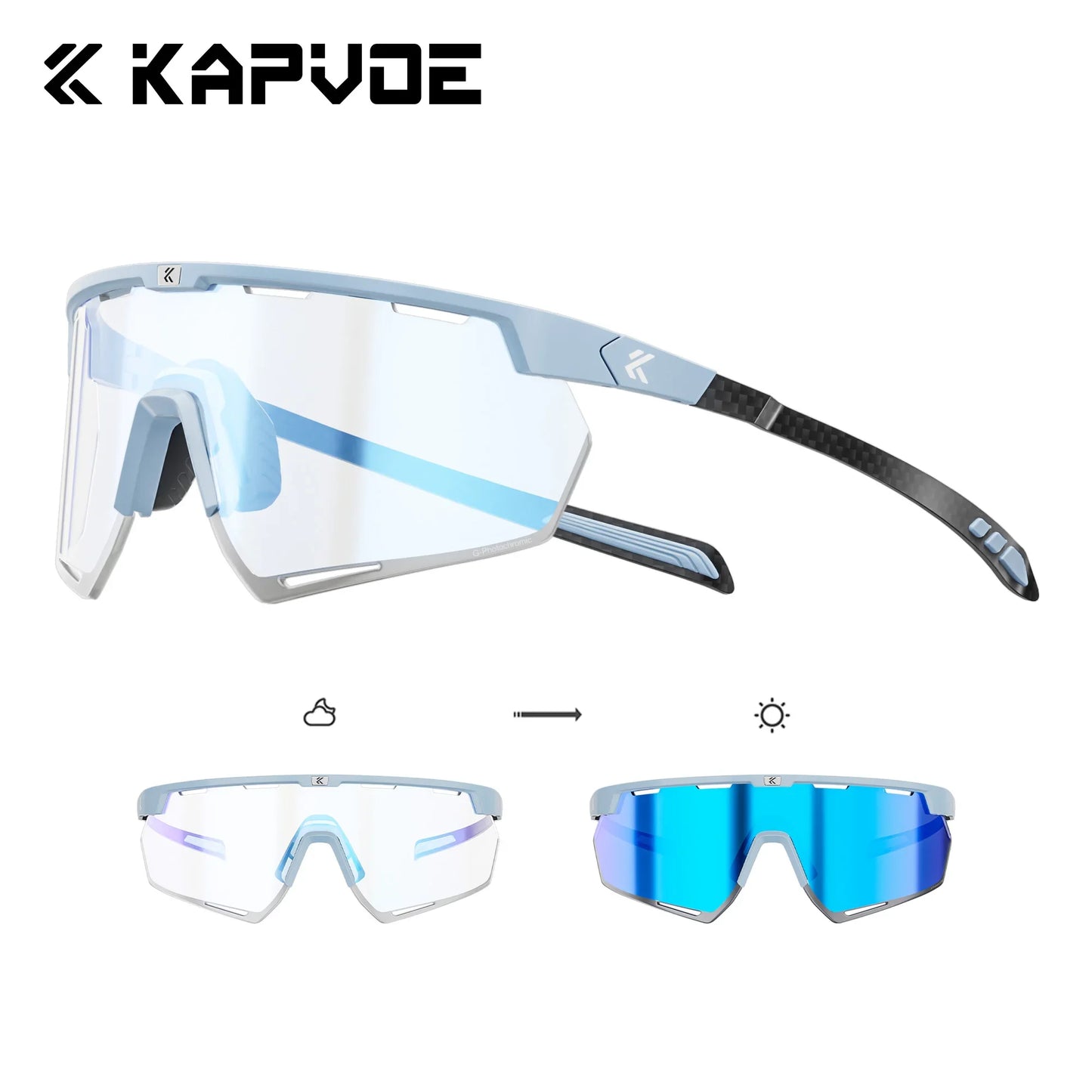Kapvoe Real Carbon Fiber Cycling Glasses Sunglasses for Men Lightweight Photochromic UV400 MTB Bike Bicycle Sports Eyewear