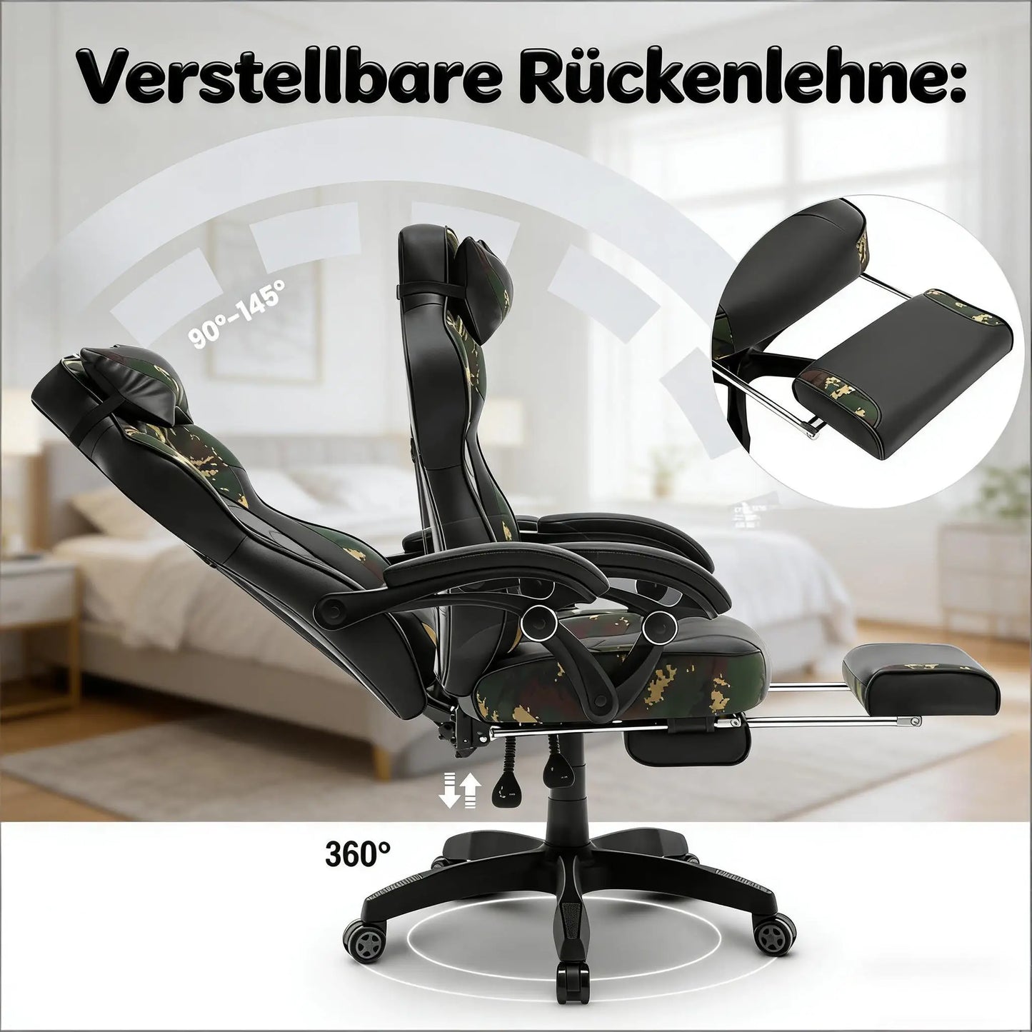 Stylish Ergonomic Gaming Office Chair with Footrest, Reclining Racing Chair, Breathable PU Leather Computer Desk Chair for Home & Office