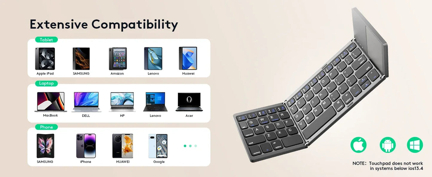 Russian/Spanish/English B033 Mini Foldable keyboard, Wireless Bluetooth Keyboard Recharger with Touchpad for Windows Android IOS