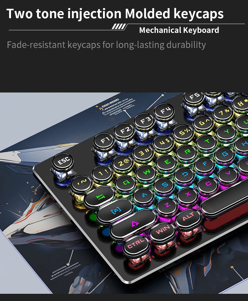 Punk Style 104-Key RGB Backlit Wired Mechanical Keyboard – Hot-Swappable Switches, for PC, Mac & Laptop Gamers