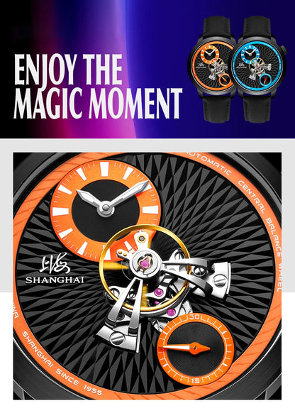 Shanghai Watch Sky Dome Men's Automatic Watches 42mm Center Flywheel Mechanical Wristwatch 5Bar Waterproof Watches Reloje S2101
