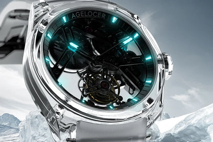 AGELOCER Limited Edition "Ice Never Melts" Free-sprung Crystal Tourbillon Watch Luxury Manual Mechanical Watches