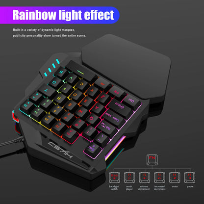 Ergonomic One-Handed Gaming Keyboard, 35-Key Compact Design, RGB Lighting, USB Powered, Thin Film Keys for Enhanced Gaming