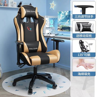 Ergonomic Gaming Chair Comfortable Reclining Computer Chair with Adjustable Height, Footrest, Armrests, Racing Style Office Chair for Home & Office