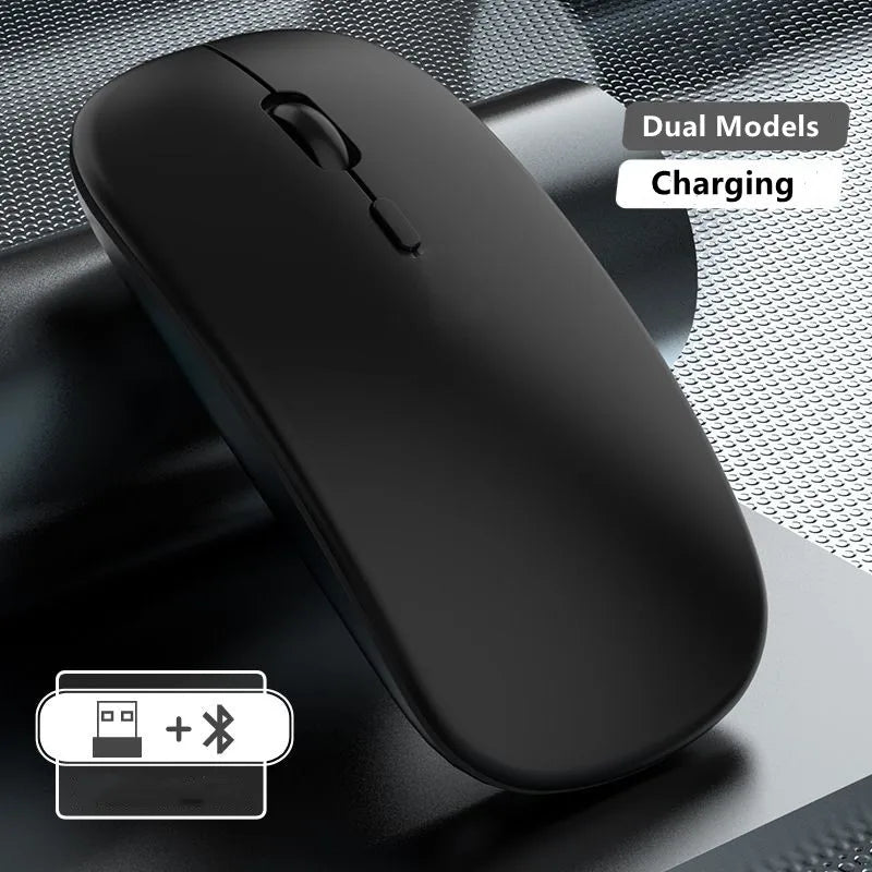 Ladattava langaton hiiri kahdella yhteystilalla, Bluetooth-yhteensopiva 2.4G USB -tietokonehiiri kannettavalle, iPadille, tabletille ja pelikäyttöön