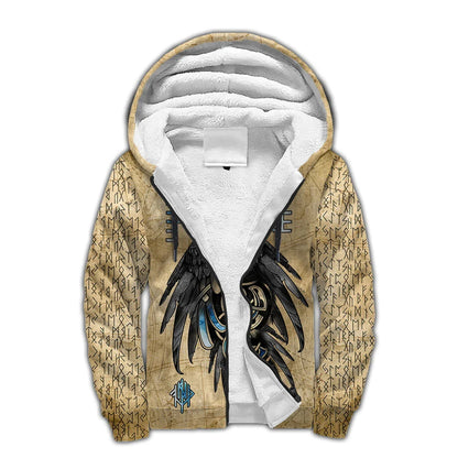 Mjolnir Odin Raven Wolf Tattoo 3D Printed Mens Winter Thicker Zip Hoodie Unisex Casual Hooded Tracksuit Warm Fleece Jacket KD16