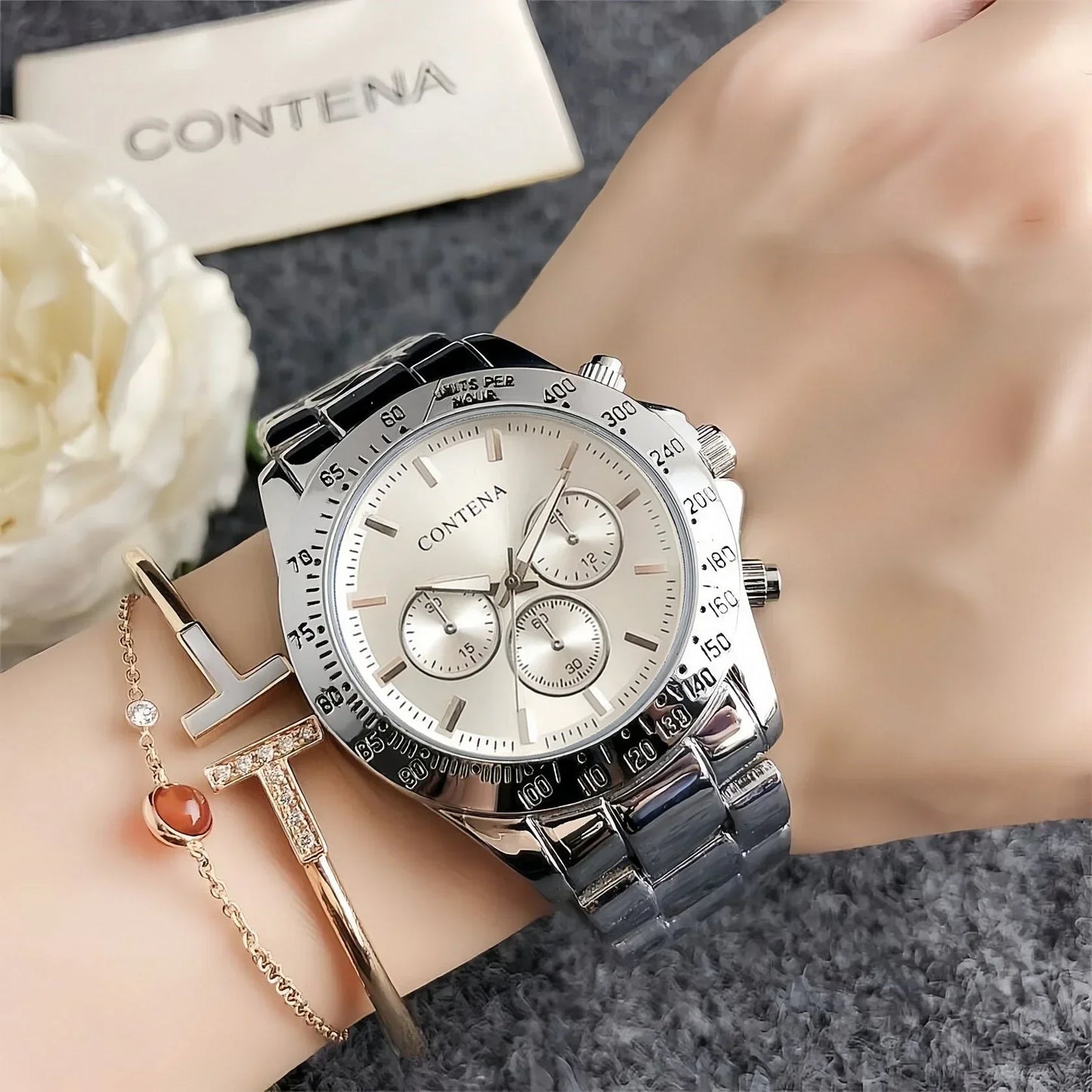 CONTENA Women's Top Brand Quartz Watch Classic Elegant Ladies Watch Luxury Stainless Steel Women Wristwatch Clock montre femme