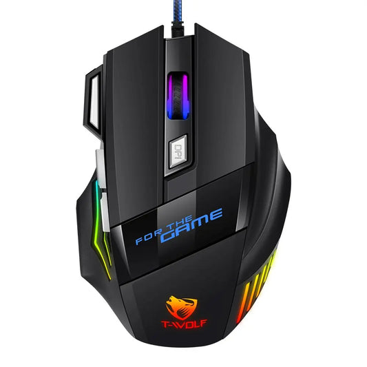 T-WOLF M1 Wired Gaming Mouse 7-Button RGB Backlit Ergonomic USB Gaming Mouse for PC Gamers with Adjustable DPI